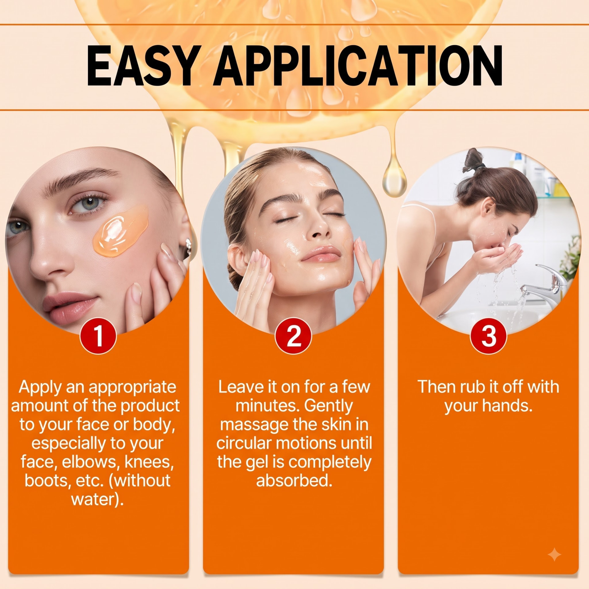 Easy application guide for YORVICA orange exfoliating gel