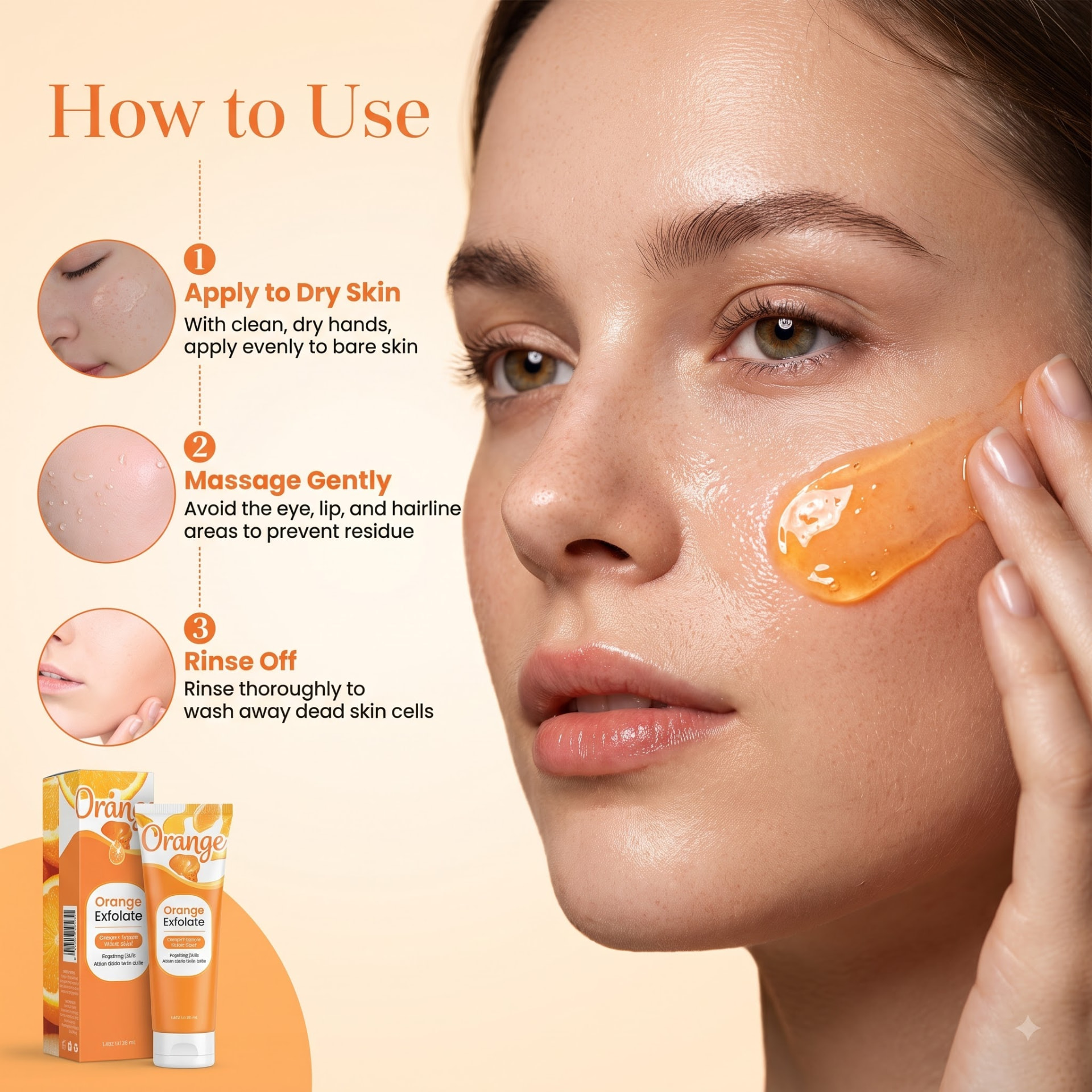 How to use the YORVICA orange exfoliating gel in three steps